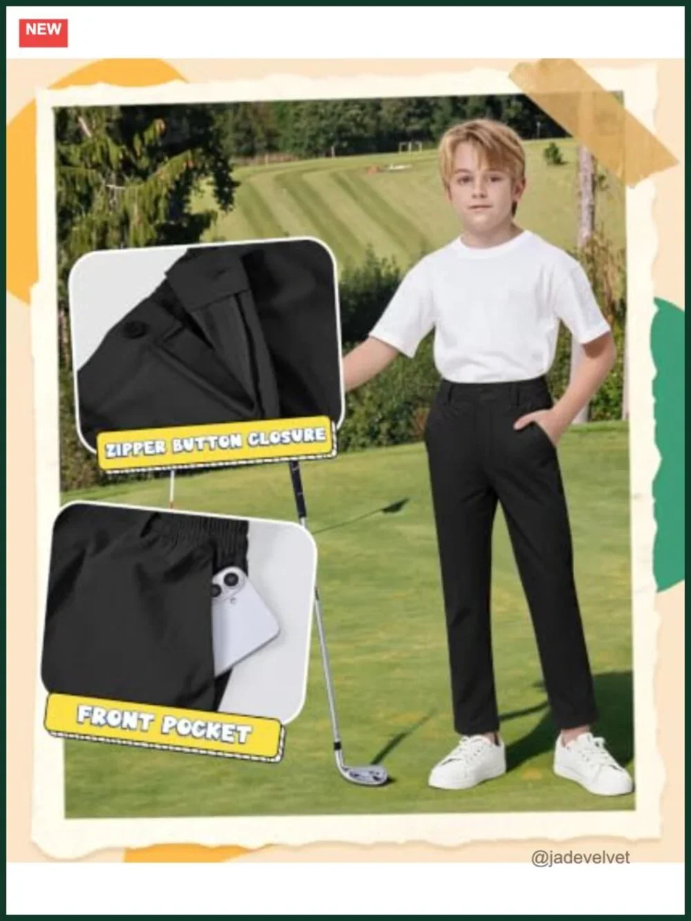 Kids Golf Pants Stretch Dress Pants with Pockets Elastic Waist School Uniform